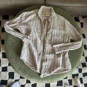 Jachs Casual Beige Striped Button Down Shirt